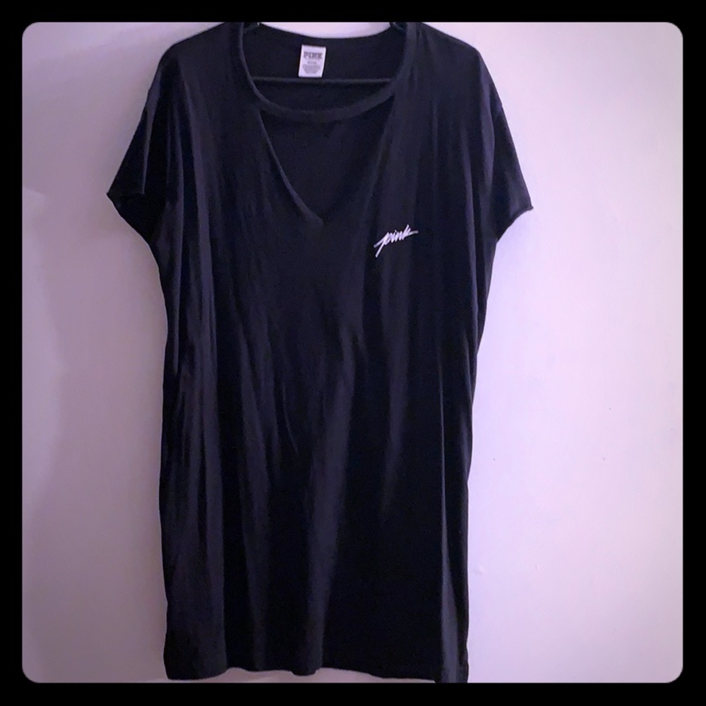 PINK (VS). Black VCutOut TShirt Dress. Size: Med.